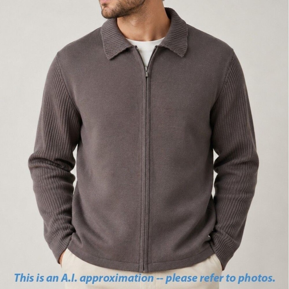 Cubavera Men’s Cotton Knit Zip Sweater Faux Suede Front Coffee Brown Size XL